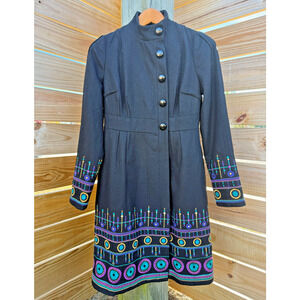 Plenty by Tracy Reese Black Embroidery Mid/Knee Length Wool Coat